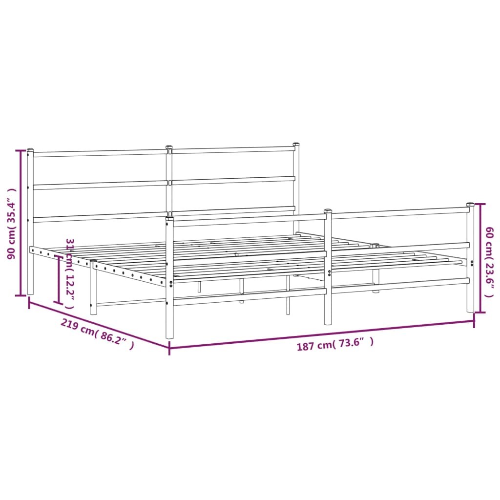 vidaXL Metal Bed Frame without Mattress with Footboard White 183x213cm