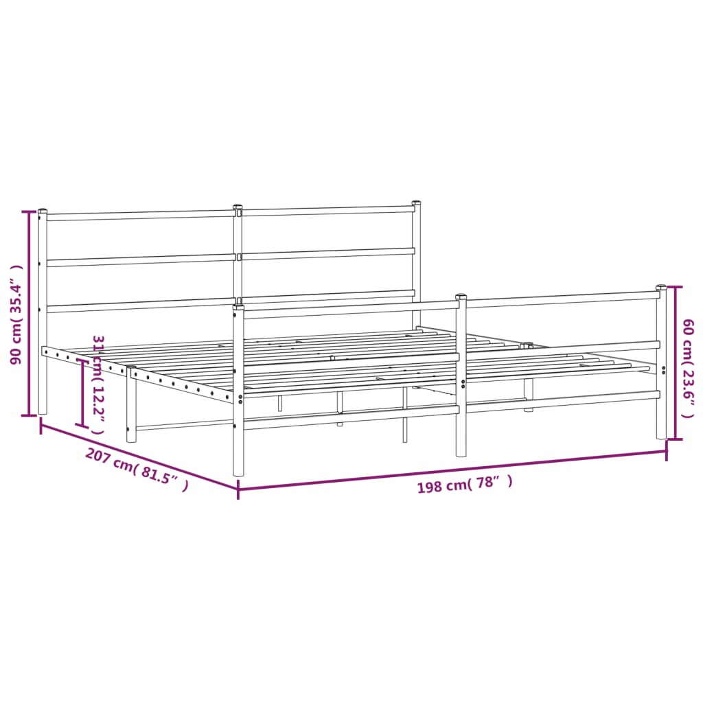 vidaXL Metal Bed Frame without Mattress with Footboard White 193x203cm