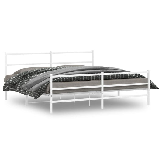 vidaXL Metal Bed Frame without Mattress with Footboard White 200x200cm
