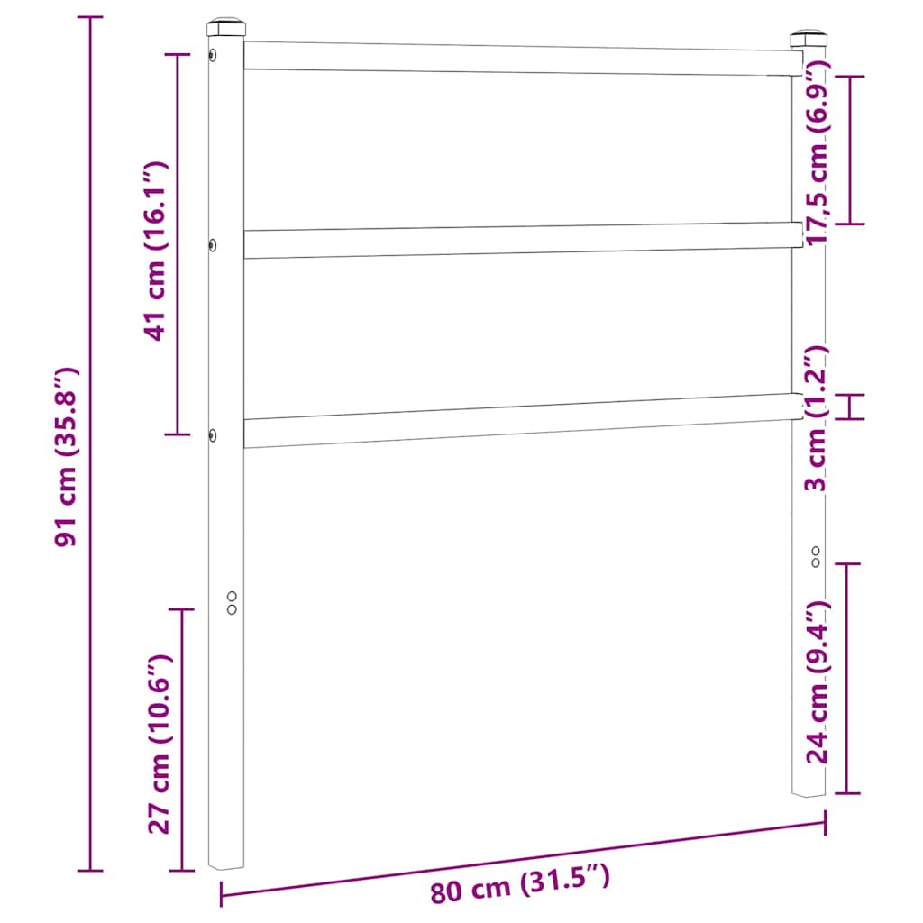 vidaXL Metal Replace Headboard White 75 cm