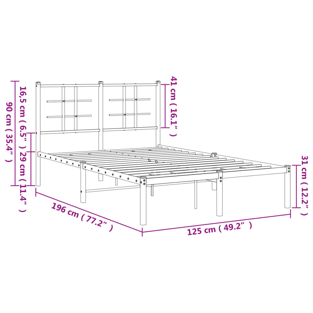 vidaXL Metal Bed Frame without Mattress with Headboard Black 120x190cm