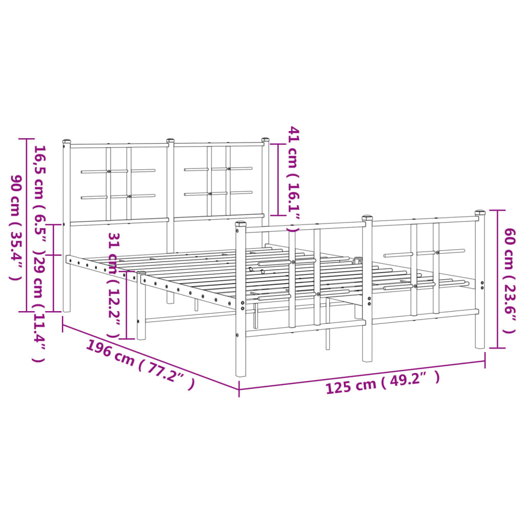 vidaXL Bed Frame | Black | Powder-coated Steel | Small Double | Bed Frame