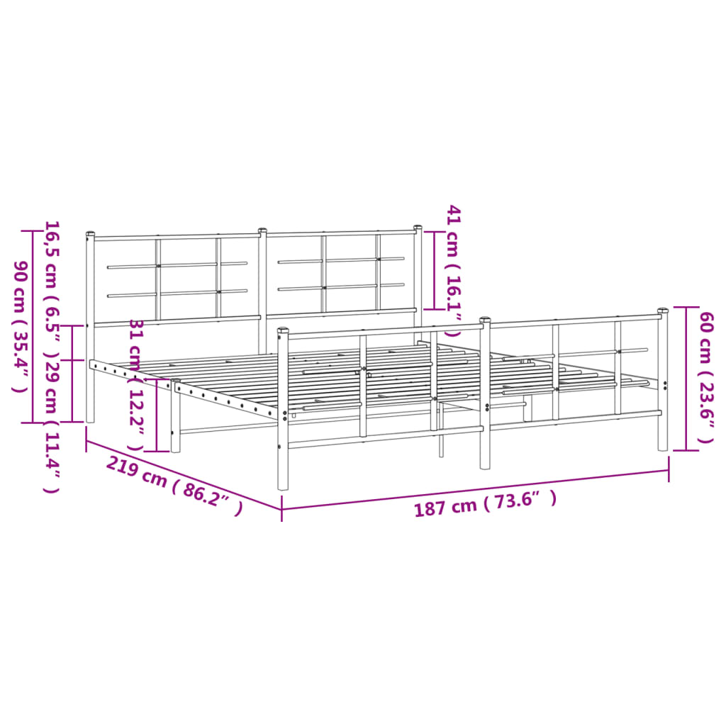 vidaXL Bed Frame | Black | Steel | Double | Bed Frame | Rectangular | Modern