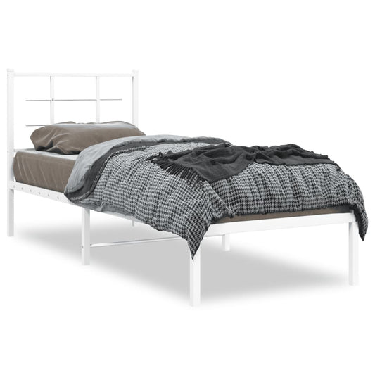 vidaXL Metal Bed Frame without Mattress with Headboard White 75x190cm