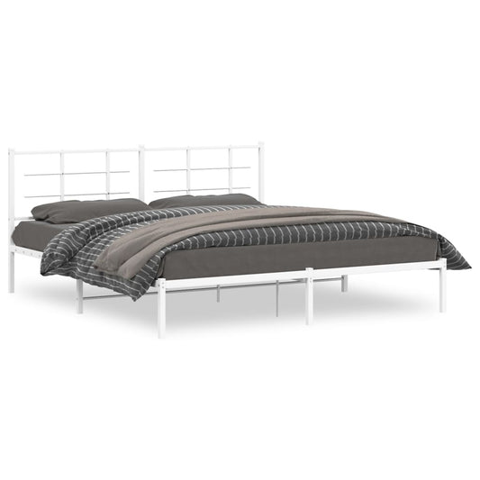 vidaXL Metal Bed Frame without Mattress with Headboard White 183x213cm
