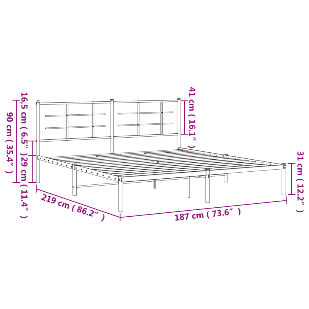 vidaXL Metal Bed Frame without Mattress with Headboard White 183x213cm