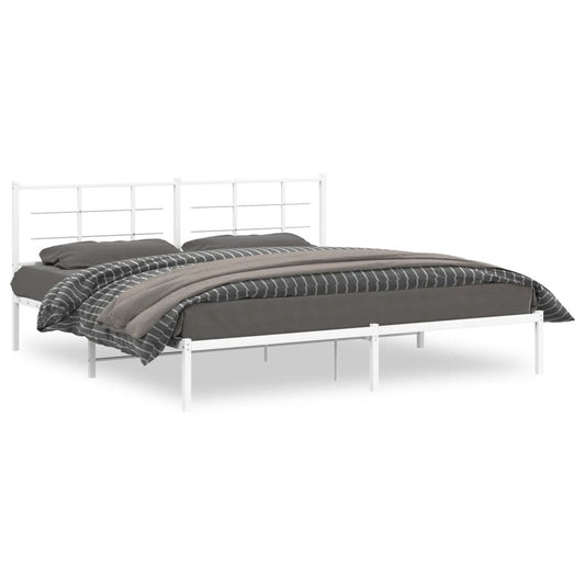 vidaXL Metal Bed Frame without Mattress with Headboard White 200x200cm