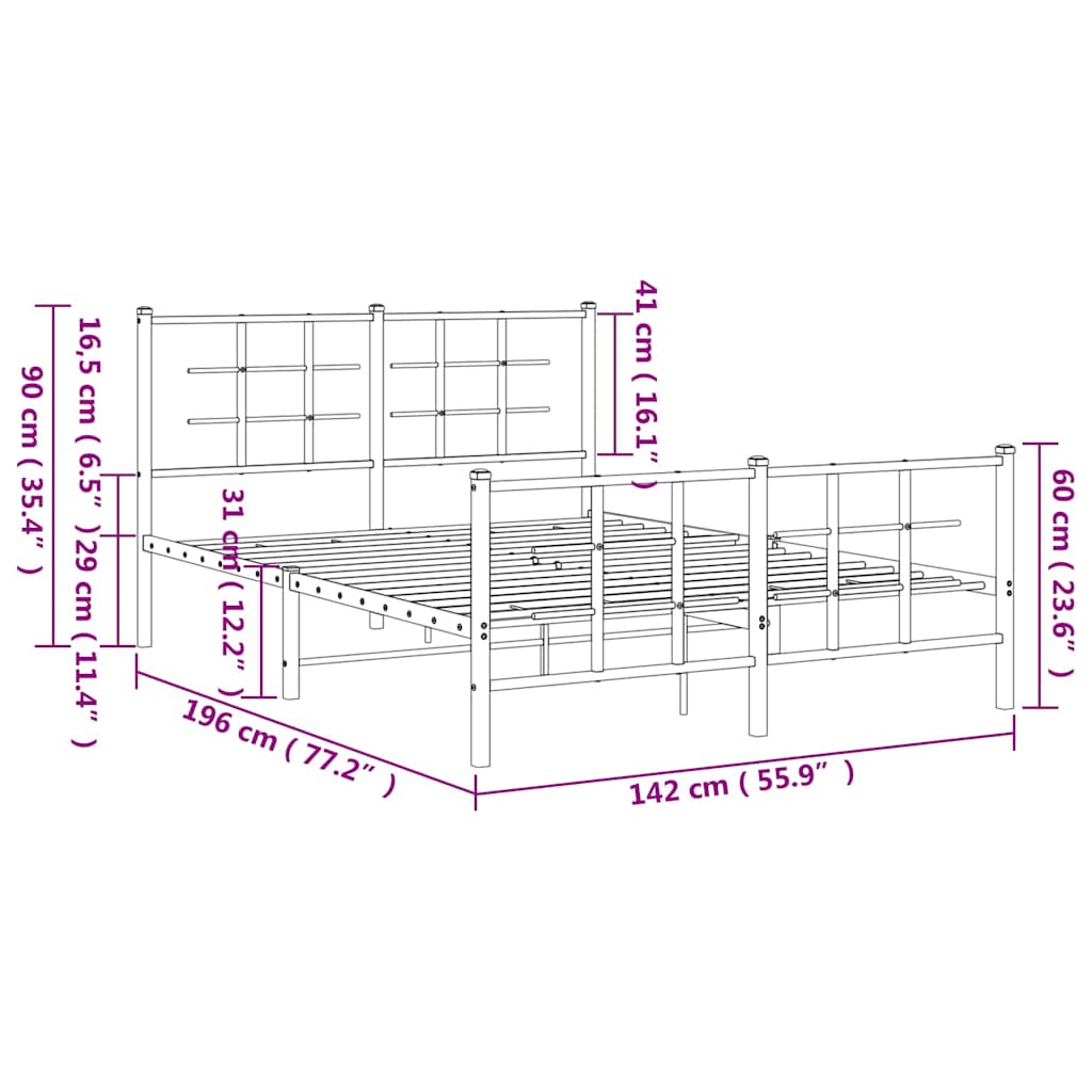 vidaXL Metal Bed Frame without Mattress with Footboard White 135x190cm