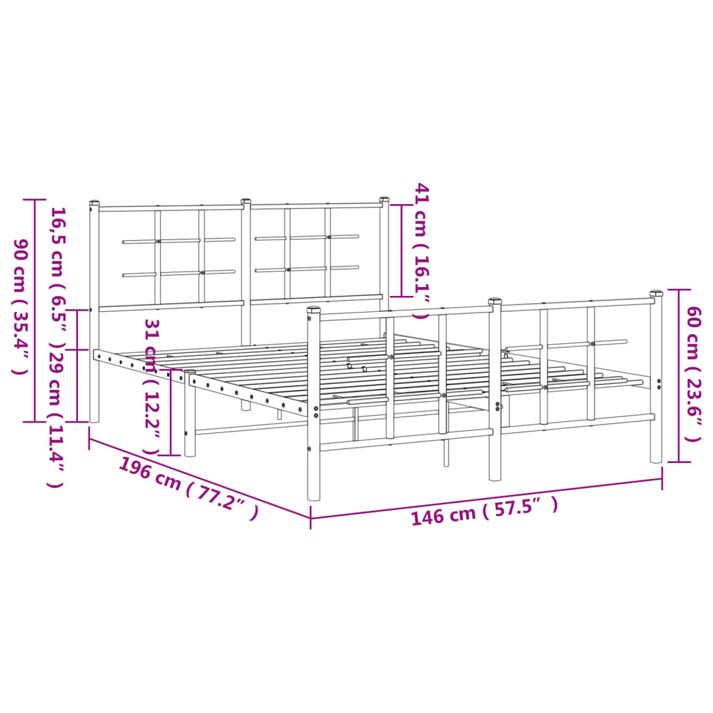 vidaXL Metal Bed Frame without Mattress with Footboard White 140x190cm