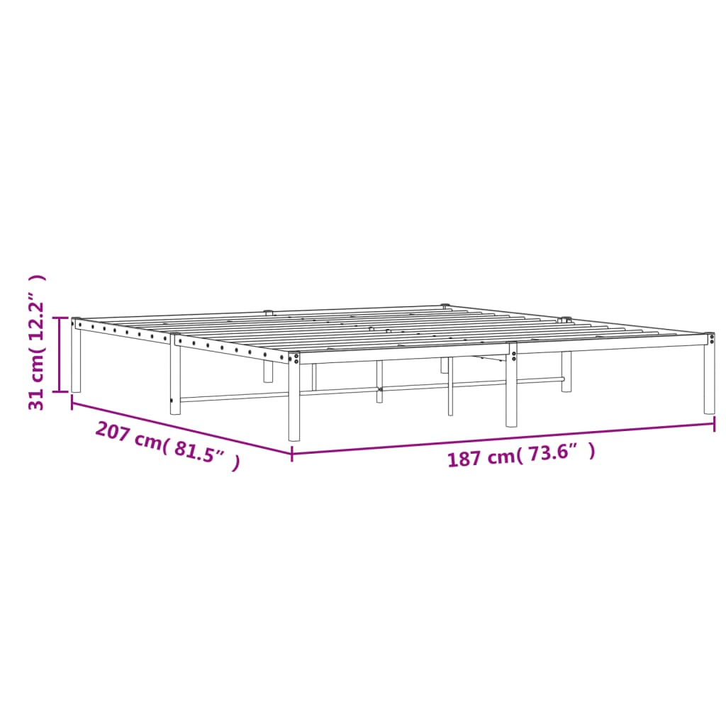 vidaXL Metal Bed Frame without Mattress Black 180x200cm