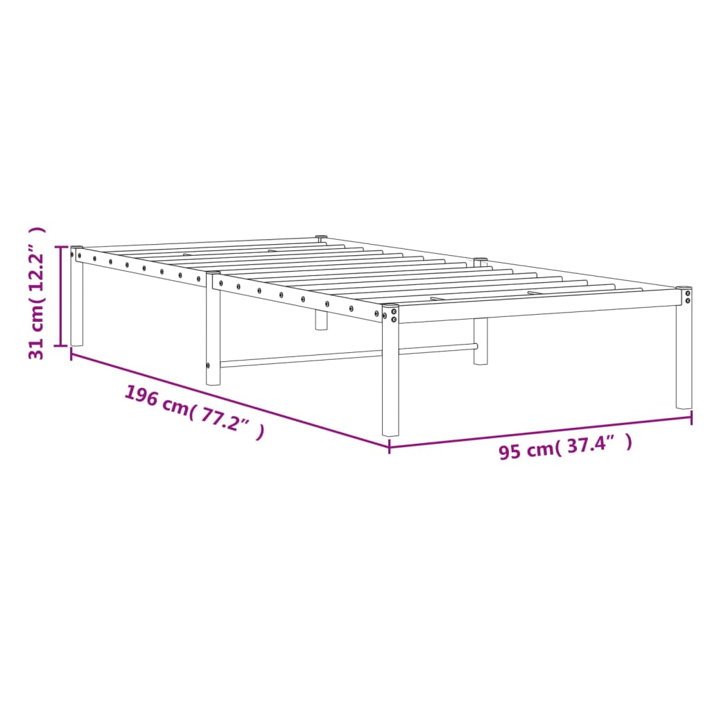 vidaXL Metal Bed Frame without Mattress White 90x190cm