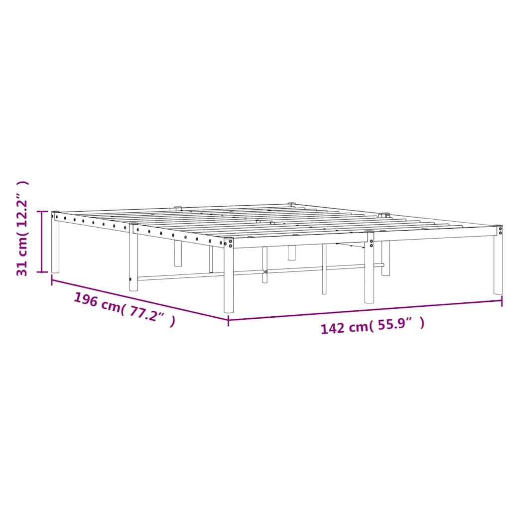 vidaXL Metal Bed Frame without Mattress White 135x190cm