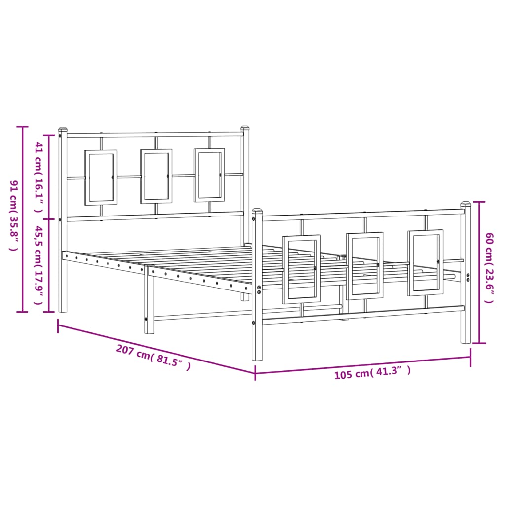 vidaXL Metal Bed Frame without Mattress with Footboard Black 100x200cm