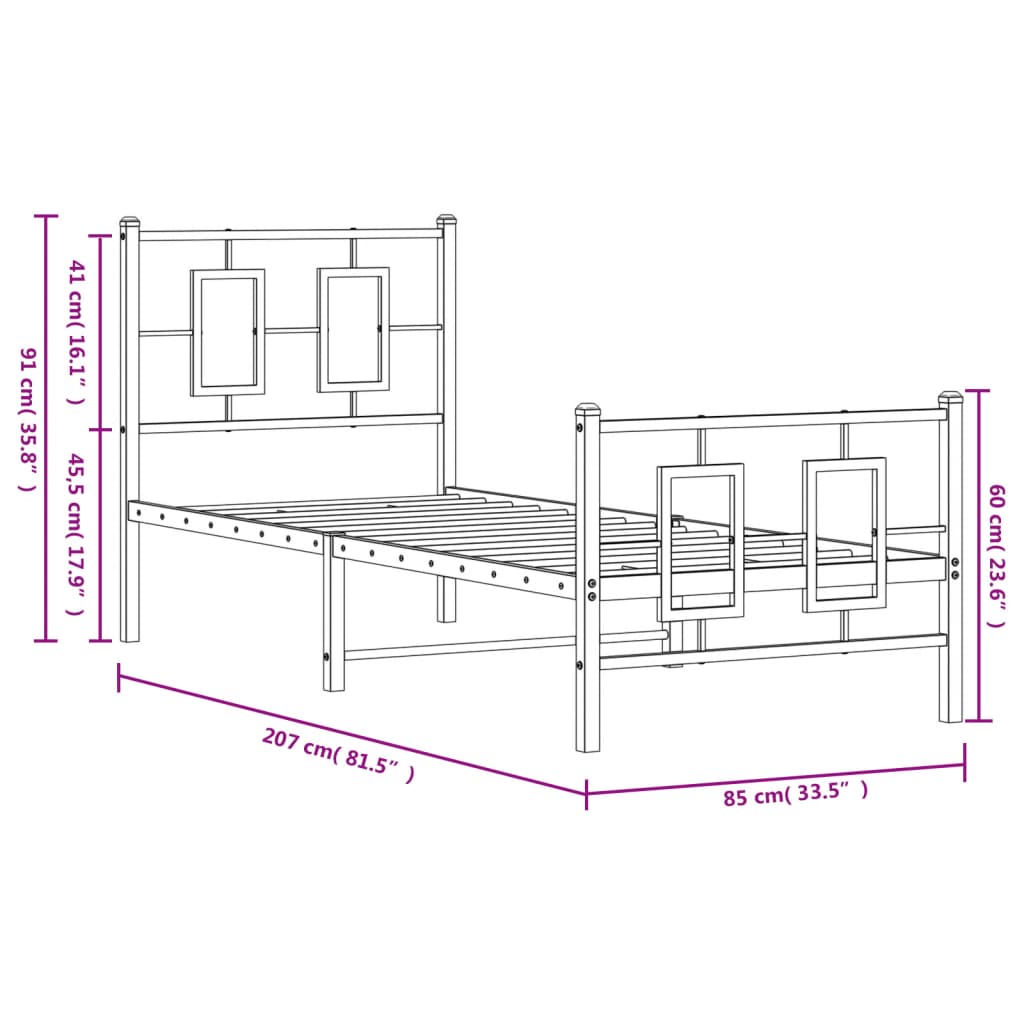 vidaXL Bed Frame | White | Powder-coated steel | Single | Bed Frame