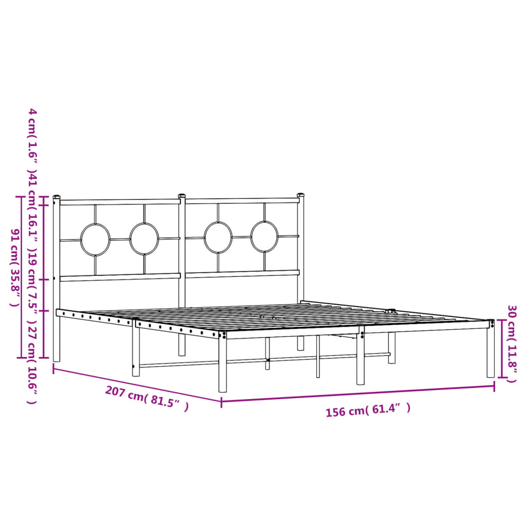 vidaXL Metal Bed Frame without Mattress with Headboard White 150x200cm