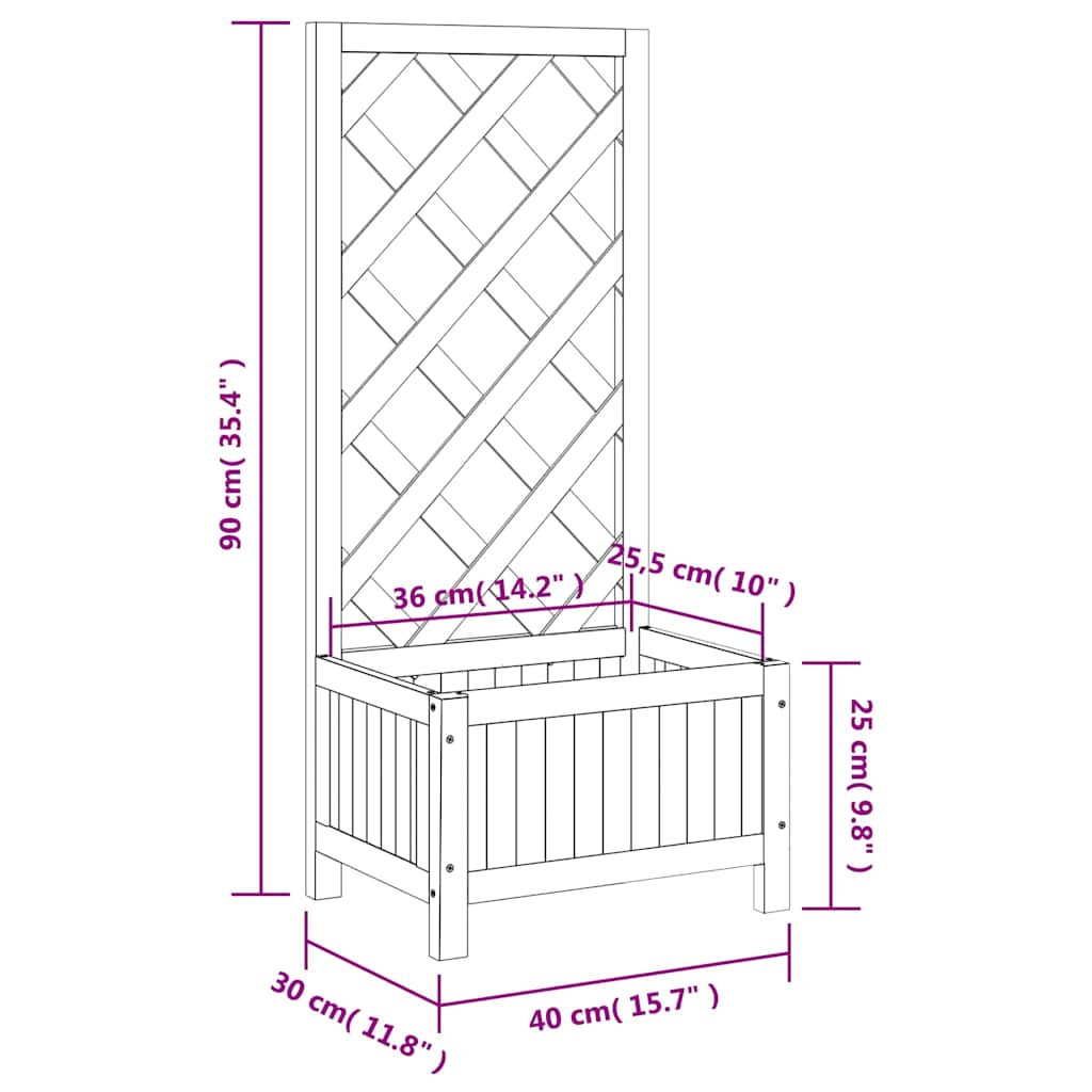 vidaXL Planter with Trellis Brown 40x30x90 cm Solid Wood Fir