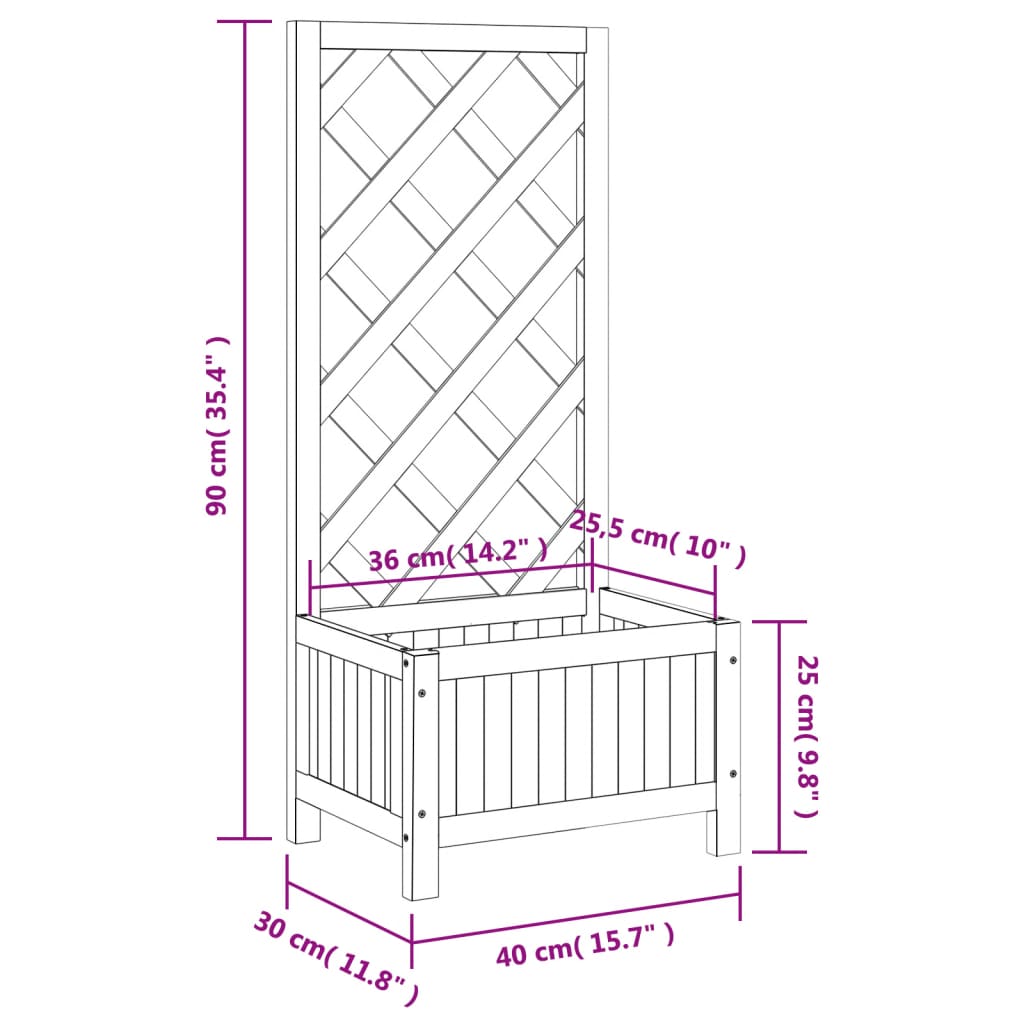 vidaXL Planter with Trellis Grey Solid Wood Fir