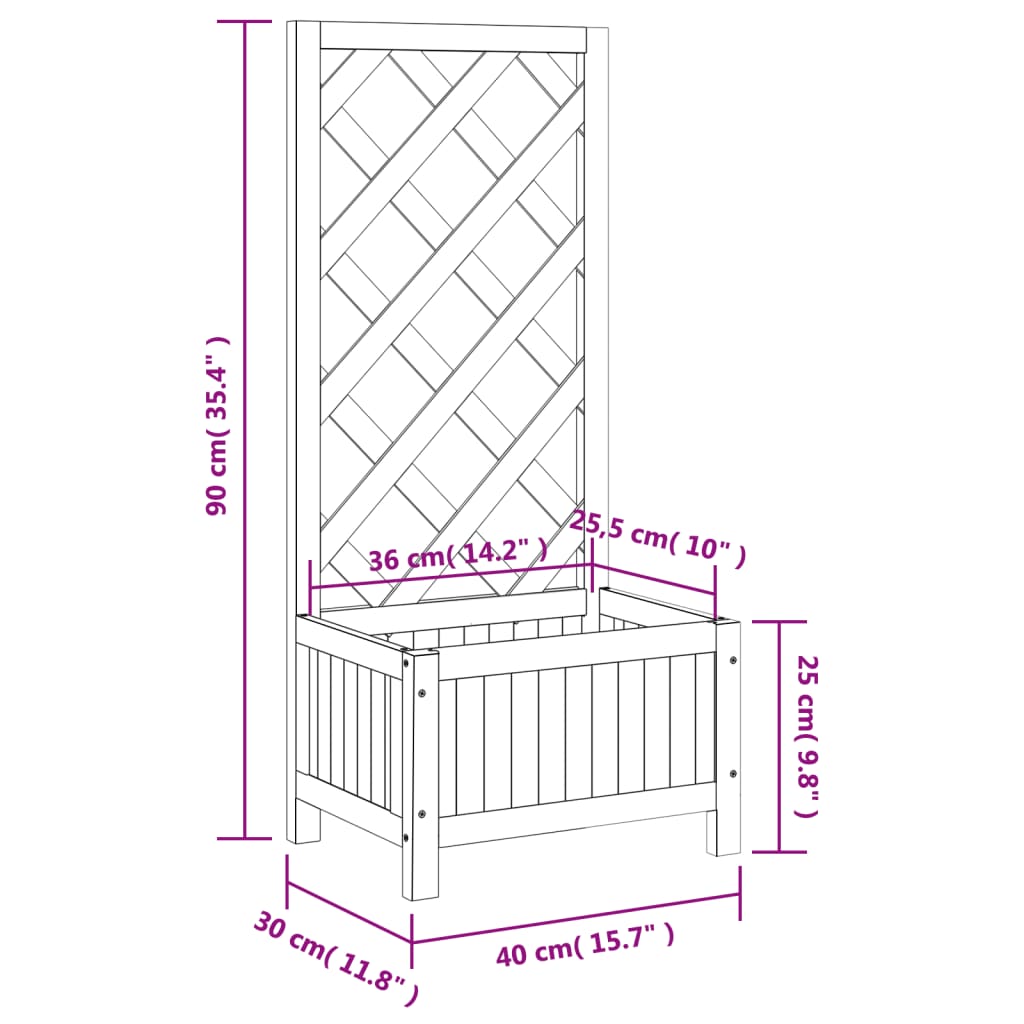 vidaXL Planter with Trellis Black Solid Wood Fir