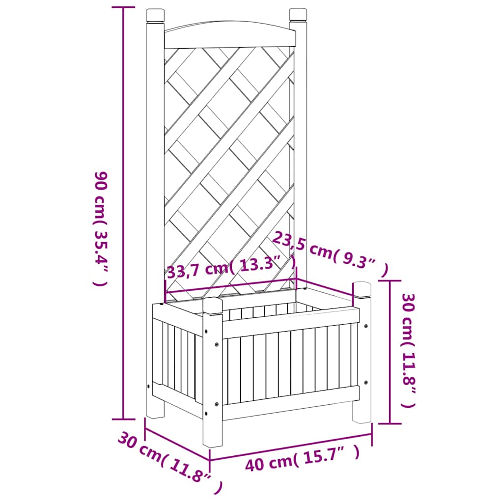 vidaXL Planter with Trellis Black 40x30x90 cm Solid Wood Fir