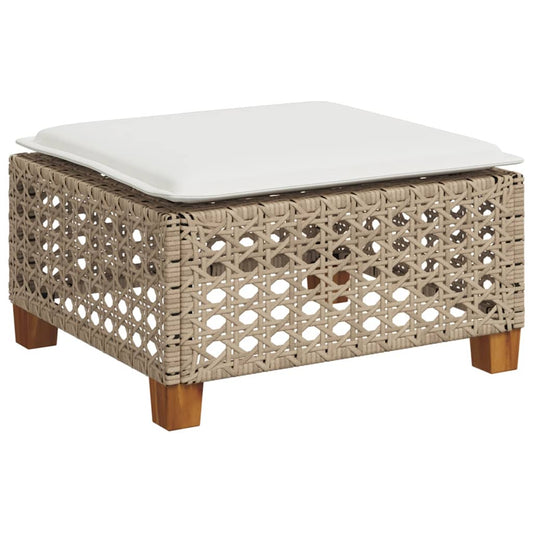 vidaXL Garden Stool with Cushion Beige 63.5x56x32 cm Poly Rattan