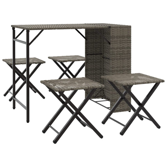vidaXL 5 Piece Garden Camping Set Foldable Grey Poly Rattan