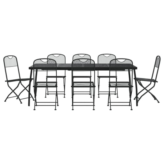vidaXL Garden Dining Set | Anthracite | Metal mesh | 9 Piece Set | Collapsible