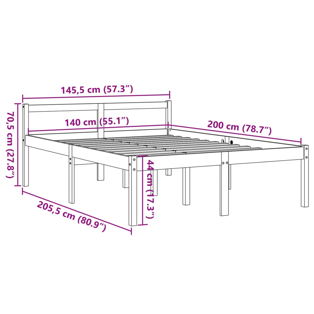 vidaXL Senior Bed without Mattress Wax Brown 140x200 cm Solid Wood Pine