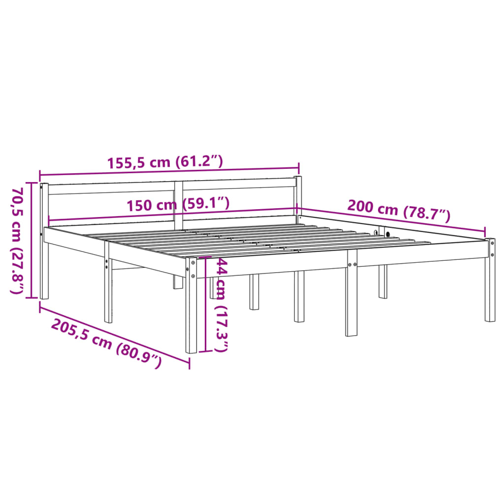 vidaXL Senior Bed without Mattress Wax Brown 150x200 cm Solid Wood Pine
