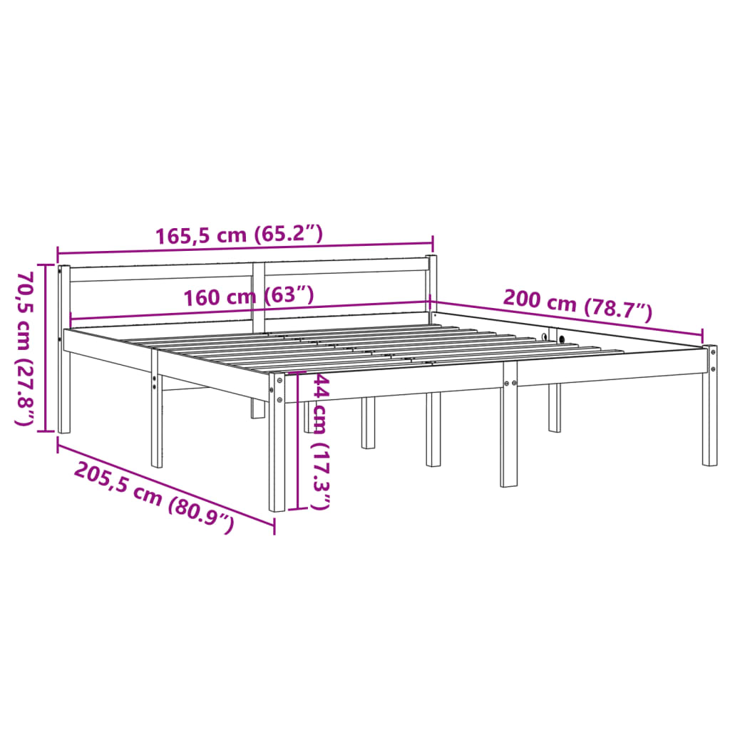 vidaXL Senior Bed without Mattress Wax Brown 160x200 cm Solid Wood Pine