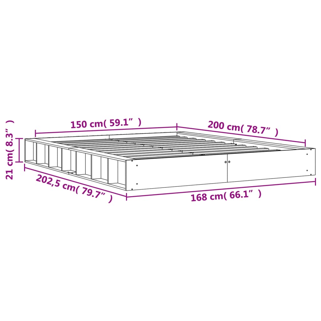 vidaXL Bed Frame without Mattress Wax Brown 150x200 cm King Size Solid Wood Pine