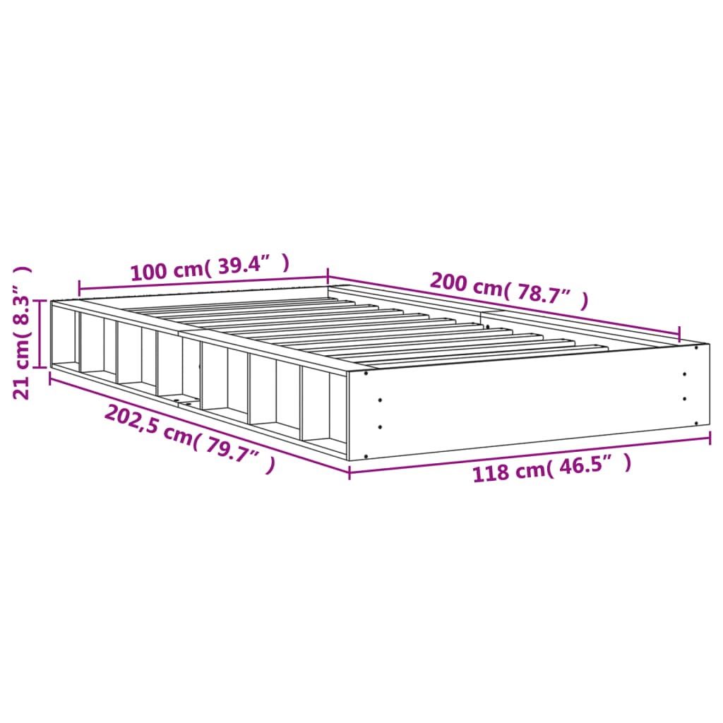 vidaXL Bed Frame | Wax brown | Solid pine wood, Plywood | 100x200 cm | Modern