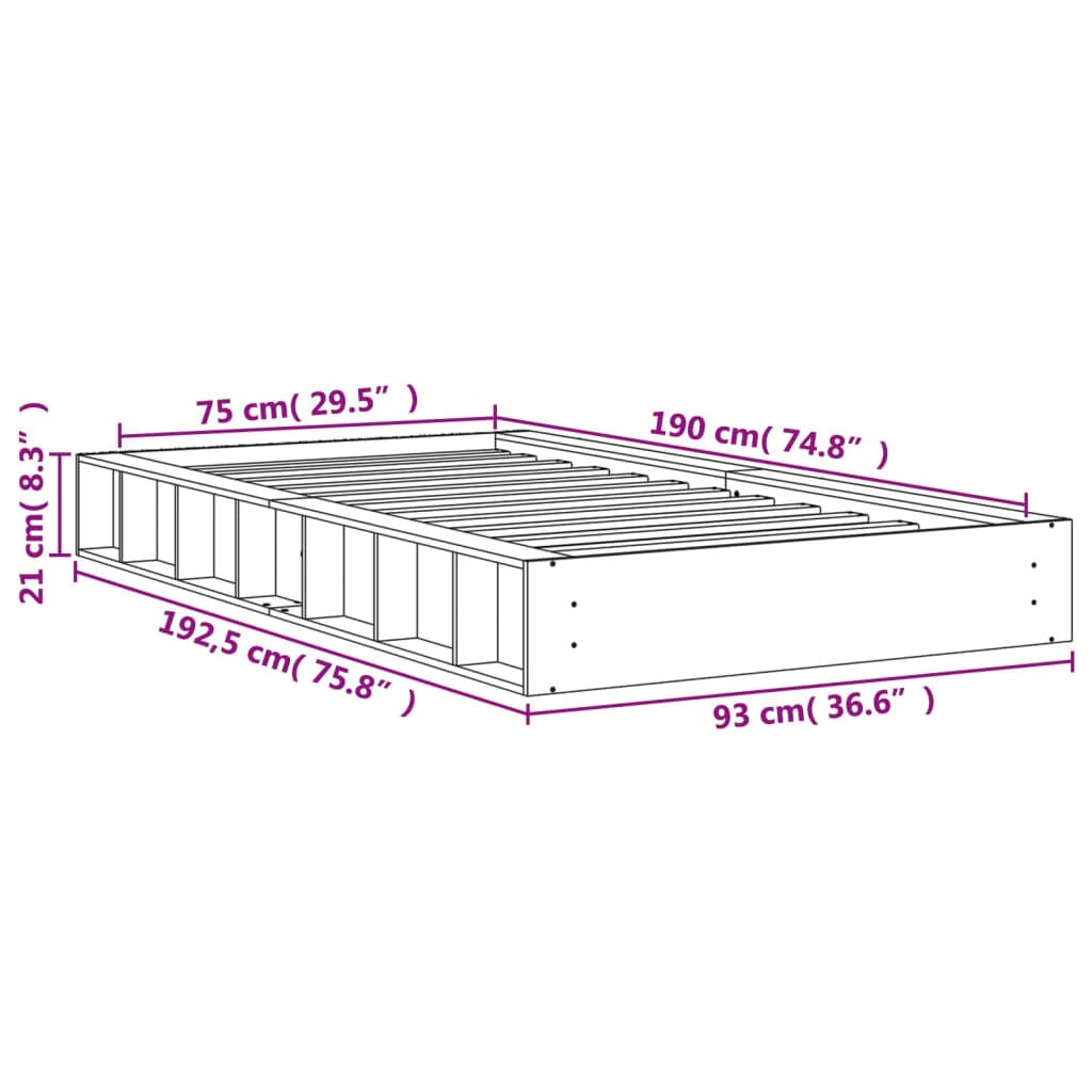 vidaXL Bed Frame | Wax brown | Solid Pine Wood | Small Single | Durable