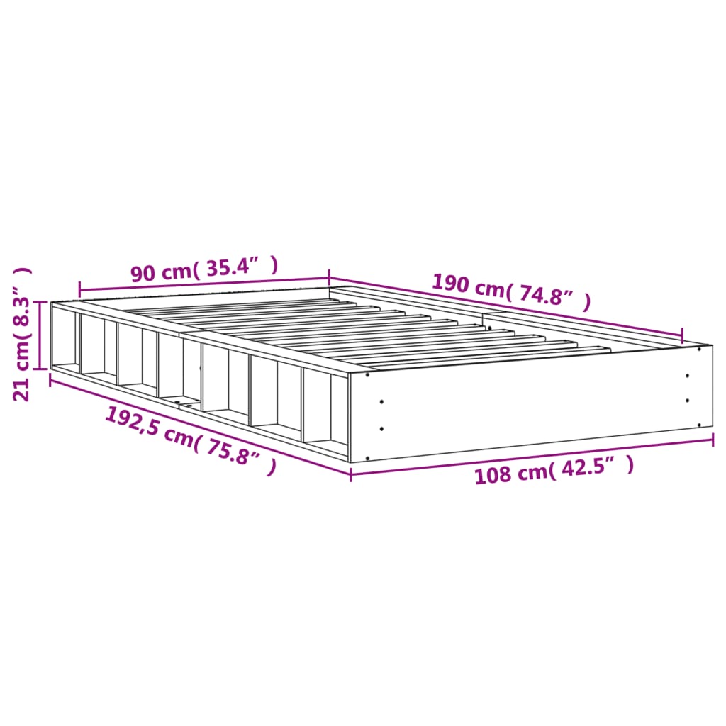 vidaXL Bed Frame | Wax Brown | Solid Pine Wood | Single | Durable | Bed Frame