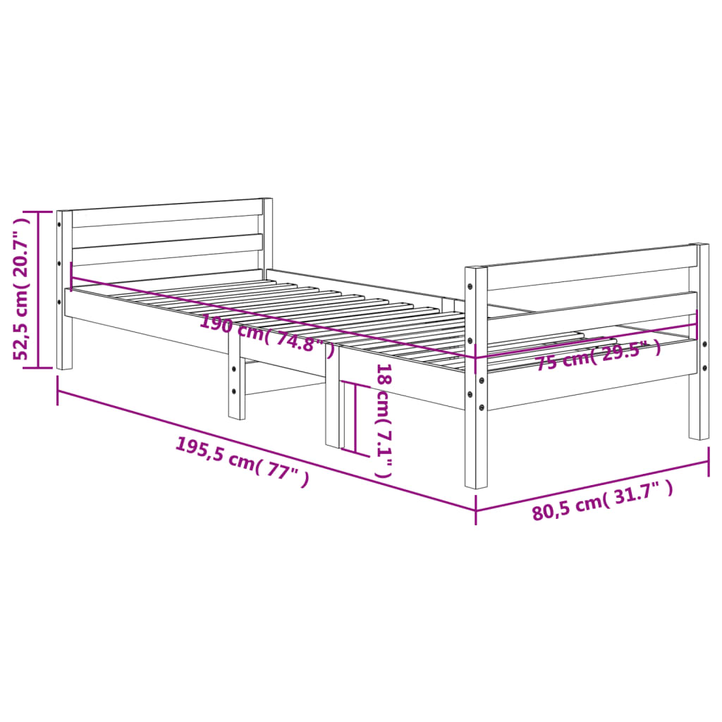 vidaXL Bed Frame without Mattress Wax Brown 75x190 cm Solid Wood Pine