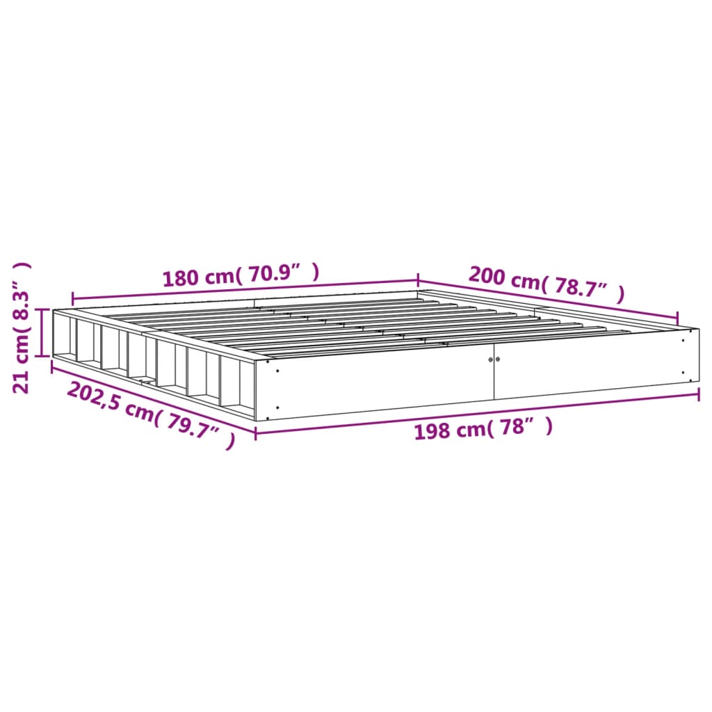 vidaXL Bed Frame without Mattress Wax Brown 180x200 cm Solid Wood Pine