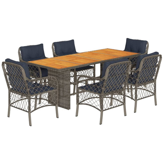 vidaXL 7 Piece Garden Dining Set with Cushions Grey Poly Rattan