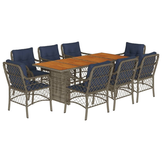 vidaXL 9 Piece Garden Dining Set with Cushions Grey Poly Rattan