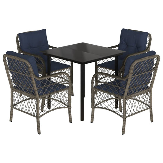 vidaXL 5 Piece Garden Dining Set with Cushions Grey Poly Rattan