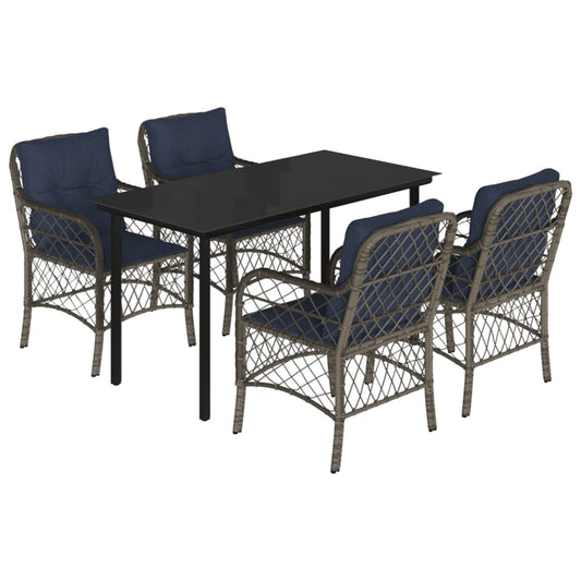 vidaXL 5 Piece Garden Dining Set with Cushions Grey Poly Rattan