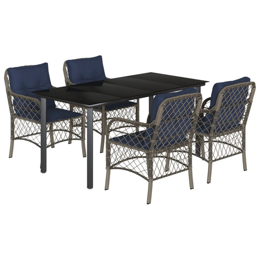 vidaXL 5 Piece Garden Dining Set with Cushions Grey Poly Rattan