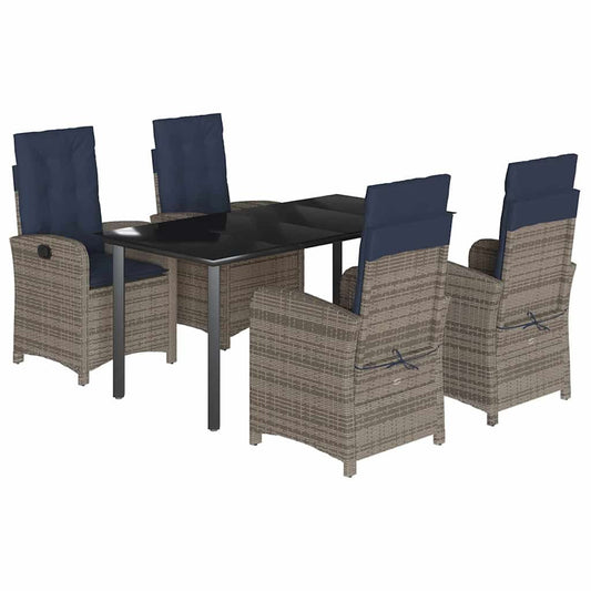 vidaXL 5 Piece Garden Dining Set with Cushions Grey Poly Rattan