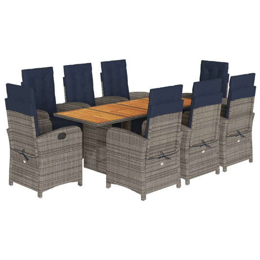 vidaXL 9 Piece Garden Dining Set with Cushions Grey Poly Rattan