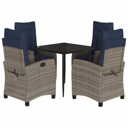 vidaXL 5 Piece Garden Dining Set with Cushions Grey Poly Rattan
