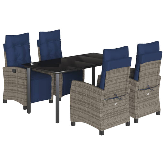 vidaXL 5 Piece Garden Dining Set with Cushions Grey Poly Rattan