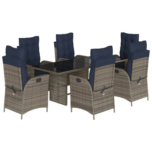 vidaXL 7 Piece Garden Dining Set with Cushions Grey Poly Rattan
