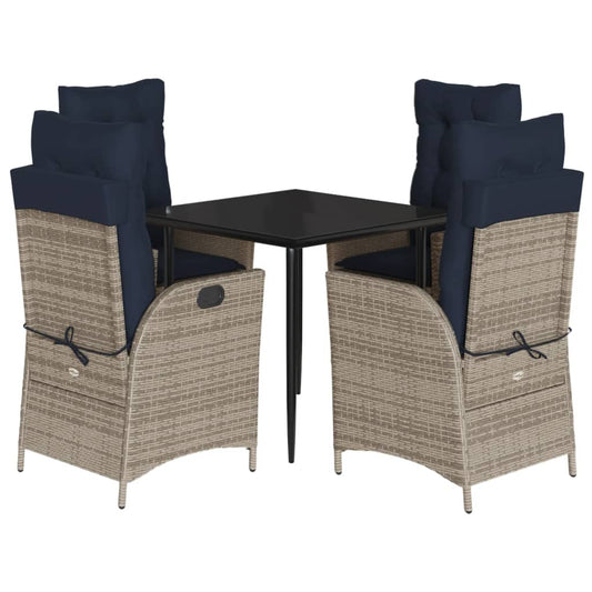 vidaXL 5 Piece Garden Dining Set with Cushions Grey Poly Rattan