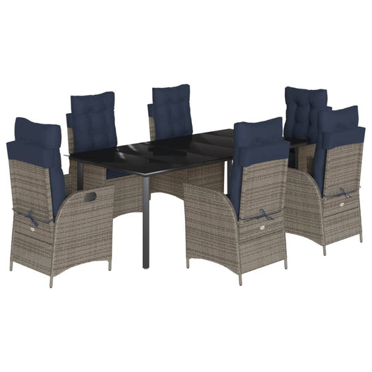 vidaXL 7 Piece Garden Dining Set with Cushions Grey Poly Rattan