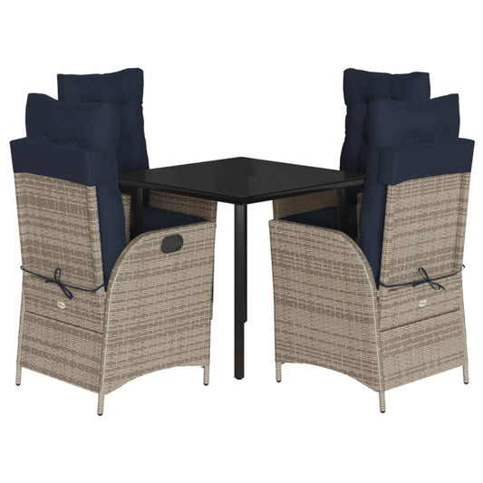 vidaXL 5 Piece Garden Dining Set with Cushions Grey Poly Rattan