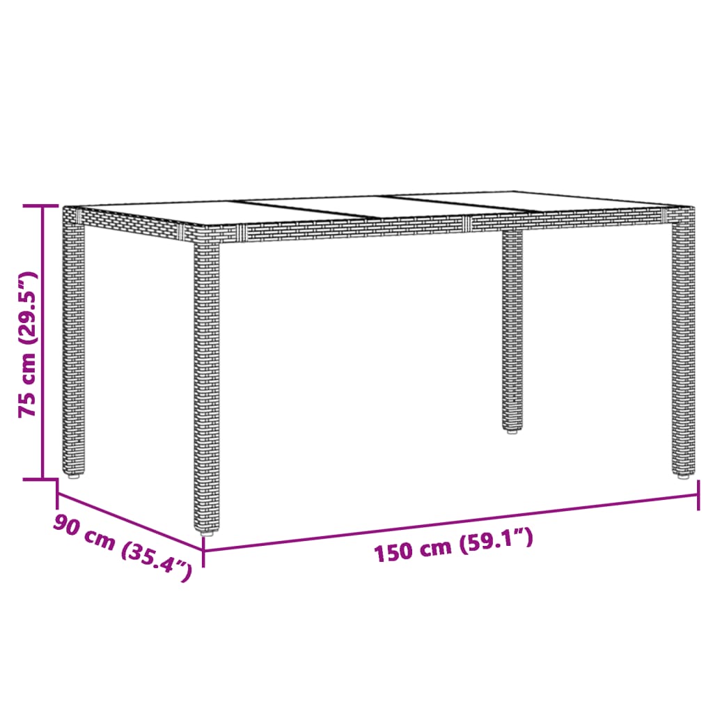 vidaXL Garden Table | Black | Poly Rattan, Tempered Glass, Powder-Coated Steel