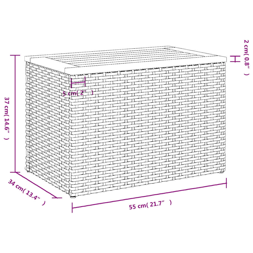 vidaXL Garden Side Tables 2pcs Grey 55x34x37cm Poly Rattan Solid Wood
